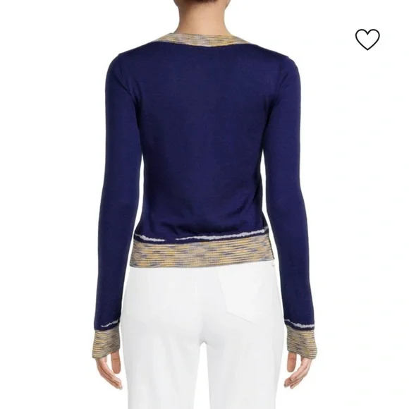 Missoni Cashmere Blend Royal Blue and Cream Crew Neck Sweater EU Size 38 - Picture 2 of 10